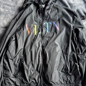 Valentino Black Windbreaker with Multicolor Logo